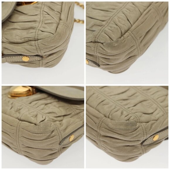 PRADA Chain Shoulder Bag Leather Beige Gold Auth - Picture 15 of 15